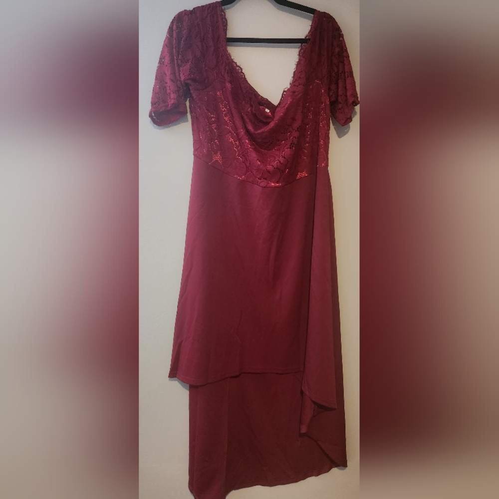Rosegal Burgundy High Low Lace Dress